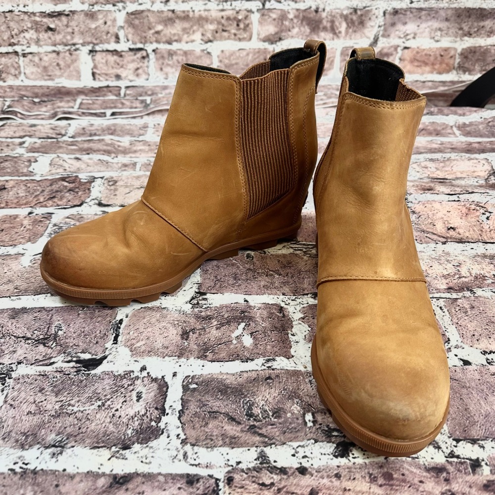Sorel Women's Wedge Ankle Boots‎ Tan Leather Elastic Side Size 10.5 - Picture 9 of 16